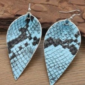 Leather Blue Snakeskin Print Trendy Earrings